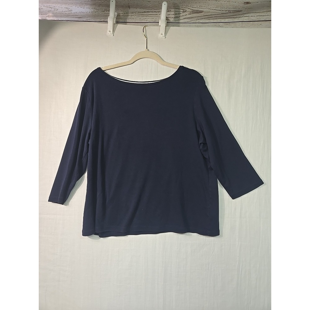Talbots Women's Size 2X P Top Shirt‎ Navy Blue Boat Neck Pima Cotton 3/4 Sleeves